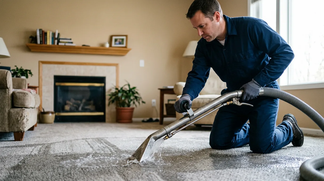 Water damage restoration technician working near Hartman, AR